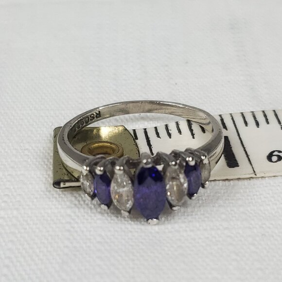 925 Silver Purple & Clear Stone Ring Antique Style Raised Setting Sz 21mm US 10 - Picture 11 of 12